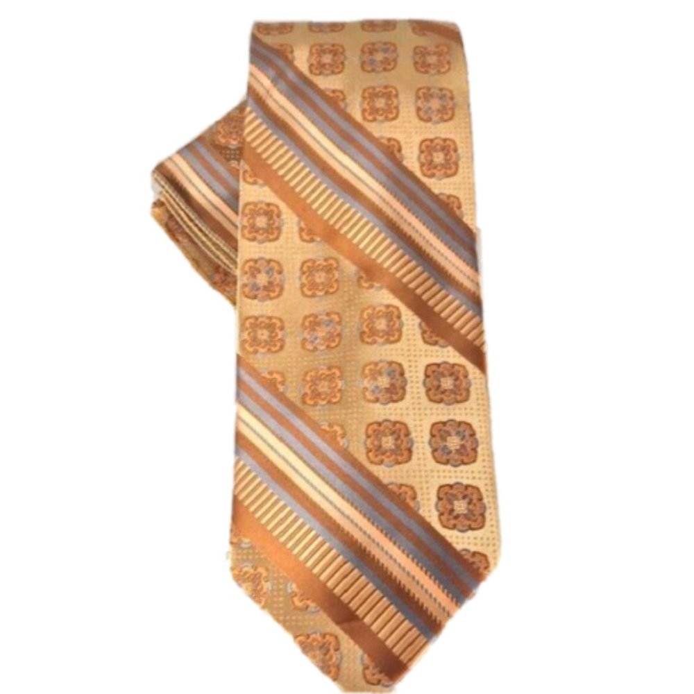 Bruno Conte Men's Tie Hanky Set Melon Cobalt Blue Champagne Striped Floral 4"